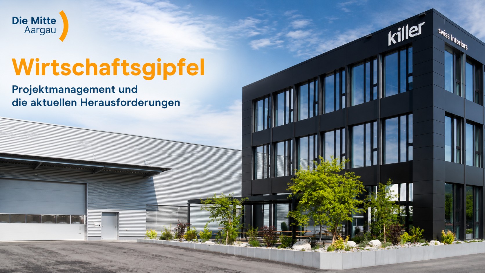 Die Mitte Aargau lädt am 24. Juni 2026 zum Wirtschaftsgipfel bei der Killer Interior AG in Lupfig ein.